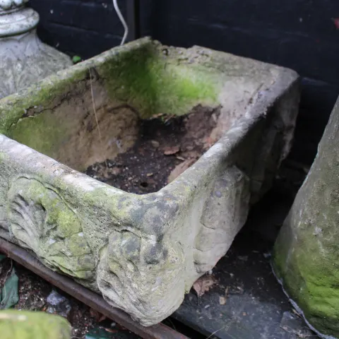 Early Vintage Concrete Stone Planter with Shell Decoration