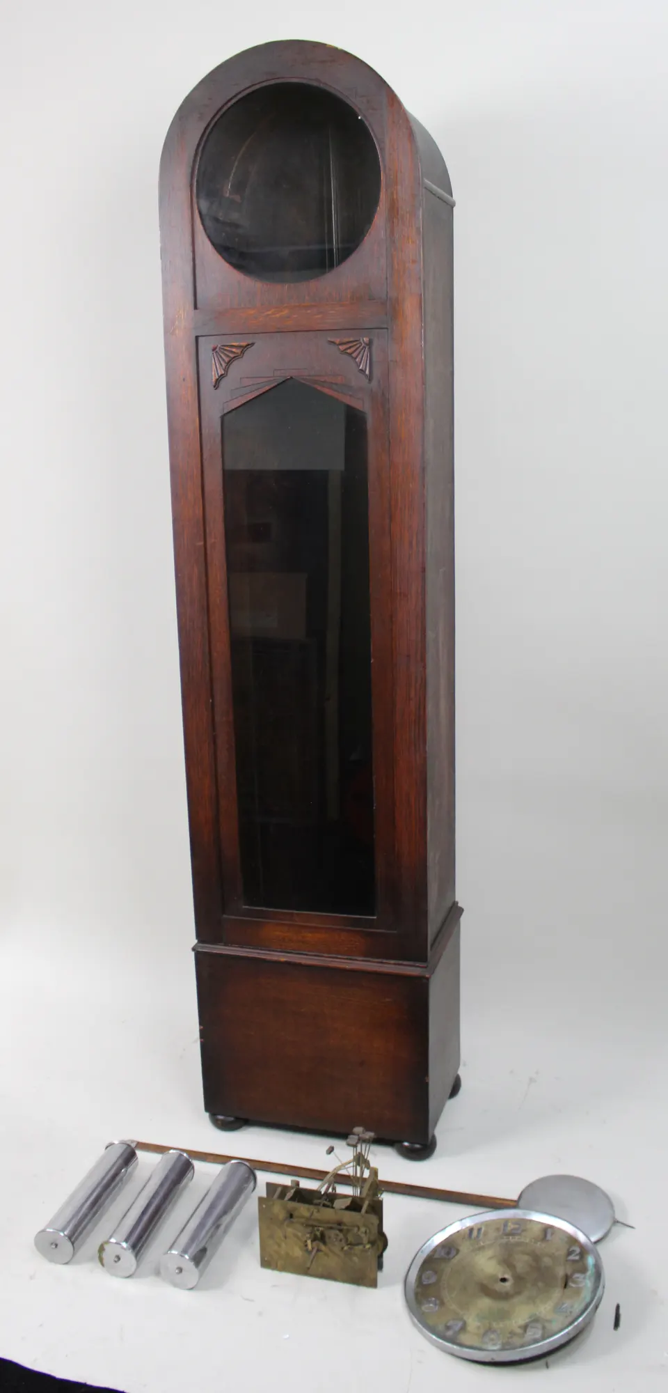Art Deco Longcase Clock – For Restoration – Chrome Dial & Triple Weight Movement