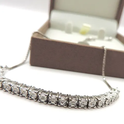 Diamond Tennis Bracelet In Sterling Silver New With Gift Box