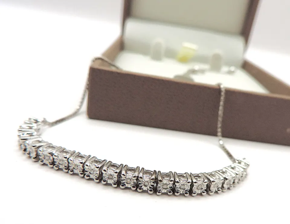 Diamond Tennis Bracelet In Sterling Silver New With Gift Box