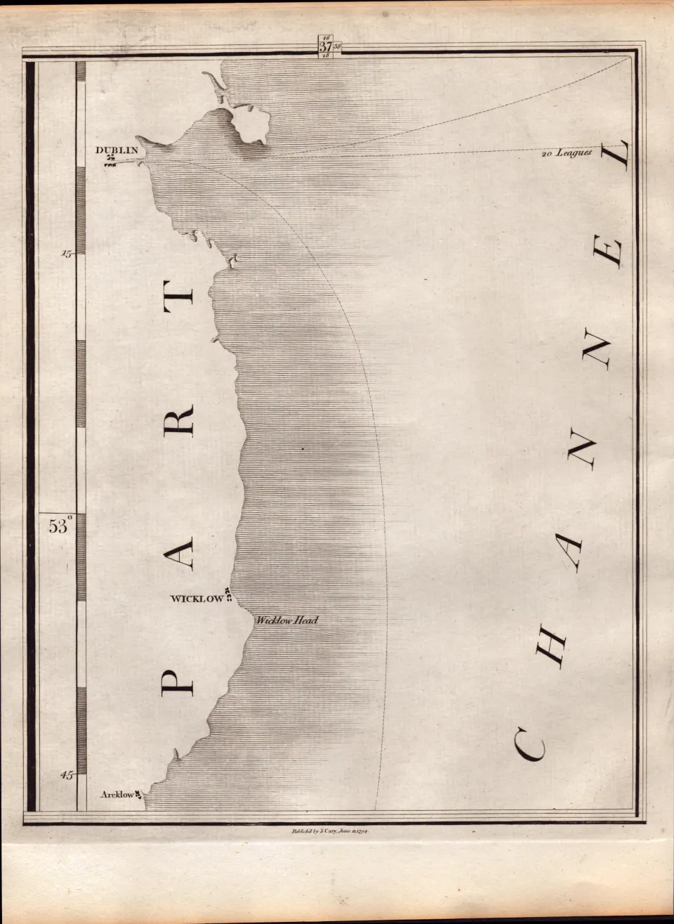 Ireland Dublin, Wicklow, Arklow, John Cary’s Antique George III 230 Years-Old 1794 Map.