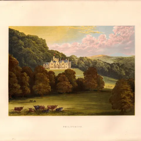Philiphaugh Selkirk Scotland Gilt-Edge Coloured Antique Book Plate.