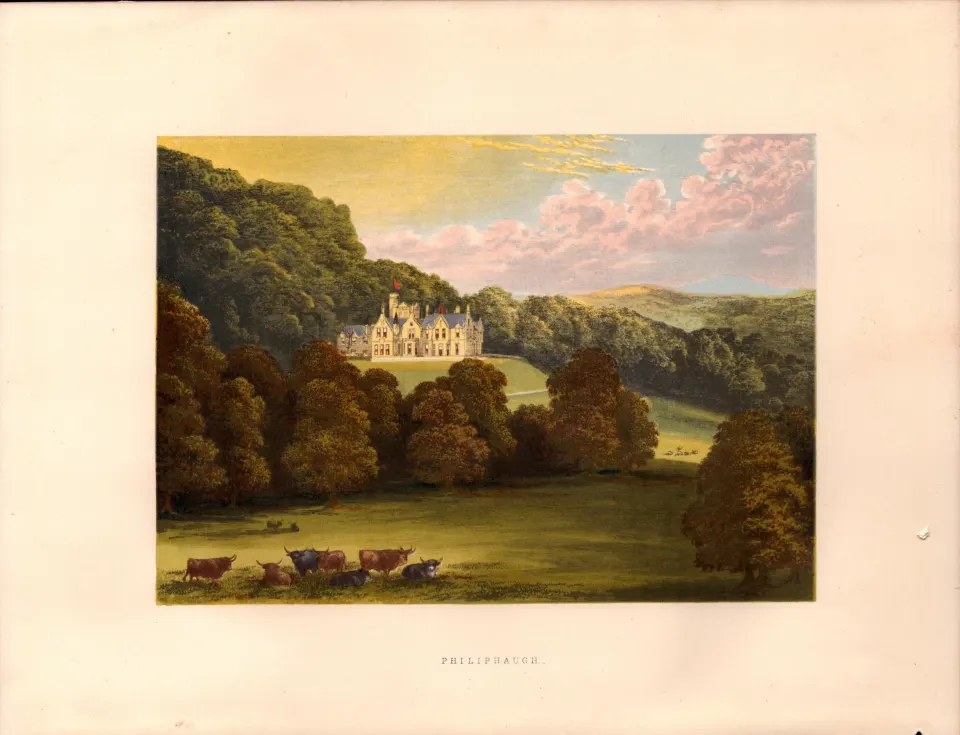 Philiphaugh Selkirk Scotland Gilt-Edge Coloured Antique Book Plate.