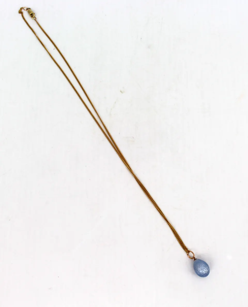 Russian Blue Guilloche Enamel 14ct Gold Egg Pendant on 9ct Gold Chain
