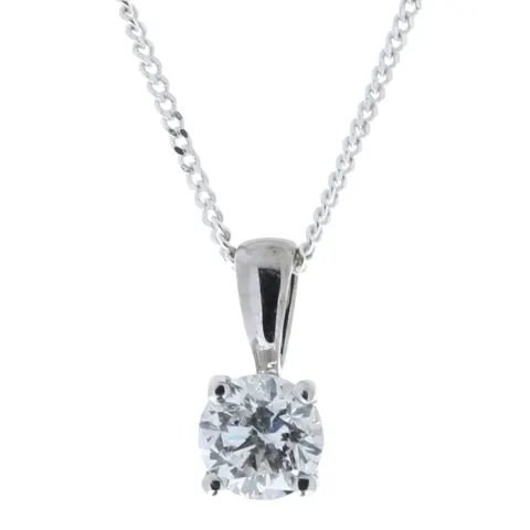 9ct White Gold Single Stone Wire Set Diamond Pendant 0.40 Carats