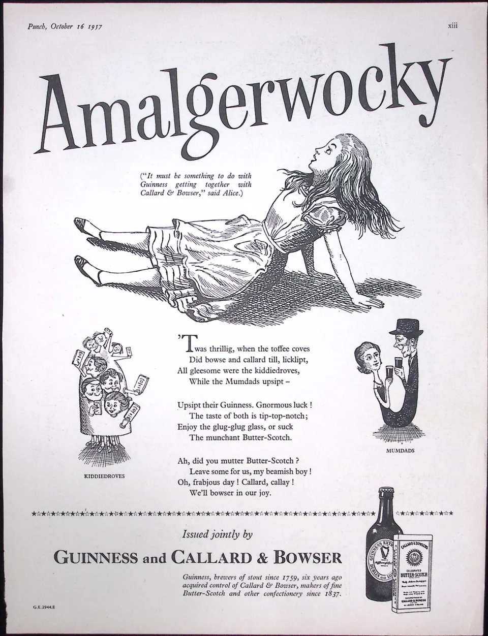 Guinness 1957 68 Years-Old Print Alice in Wonderland Amalgerwocky G.E.2944-E