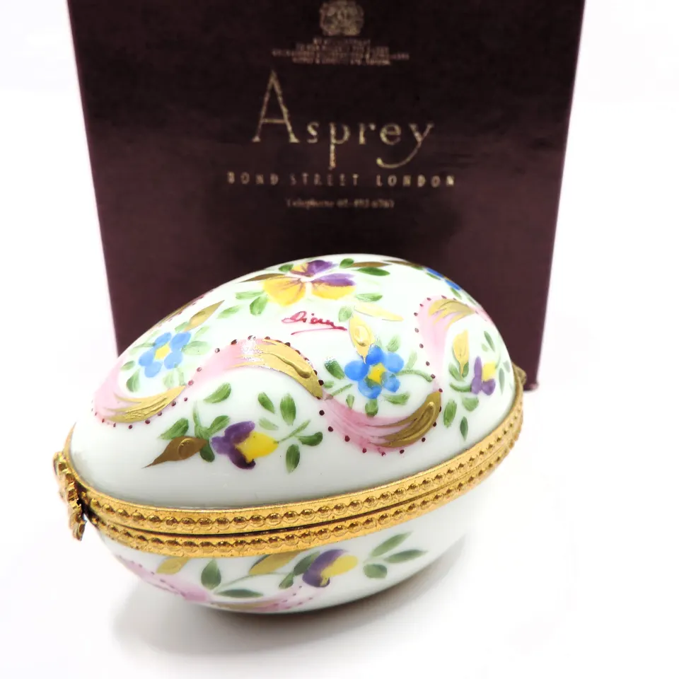 Vintage Limoges France A La Main Paris Style Porcelain Egg In Asprey Gift Box