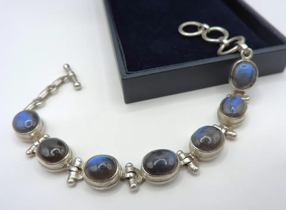 Vintage Artisan Sterling Silver Blue Labradorite Bracelet