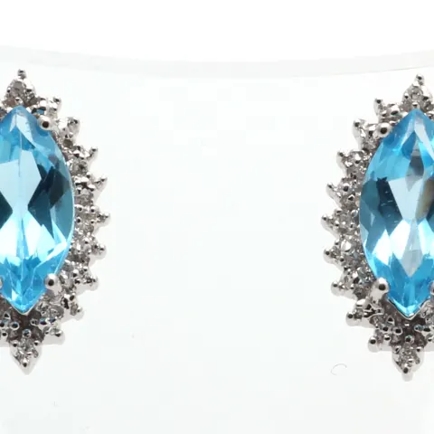 9ct White Gold Diamond And Blue Topaz Earring (BT3.73) 0.02 Carats
