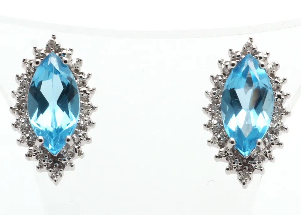 9ct White Gold Diamond And Blue Topaz Earring (BT3.73) 0.02 Carats
