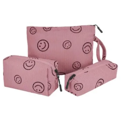 3 Pcs Makeup Bag, Corduroy Travel Toiletry Bags