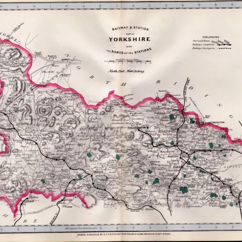 West Yorkshire Riding Cruchley Scarce Antique Railways & Stations Coloured Map.