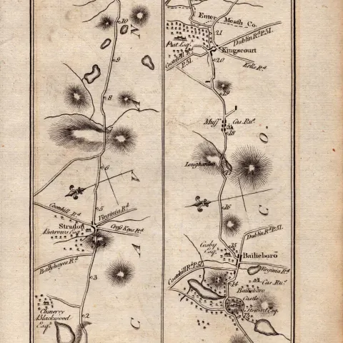 Ireland Rare Antique 1777 Road Map Cavan to Ardee & Collom-252