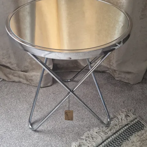Chrome side table with mirror top