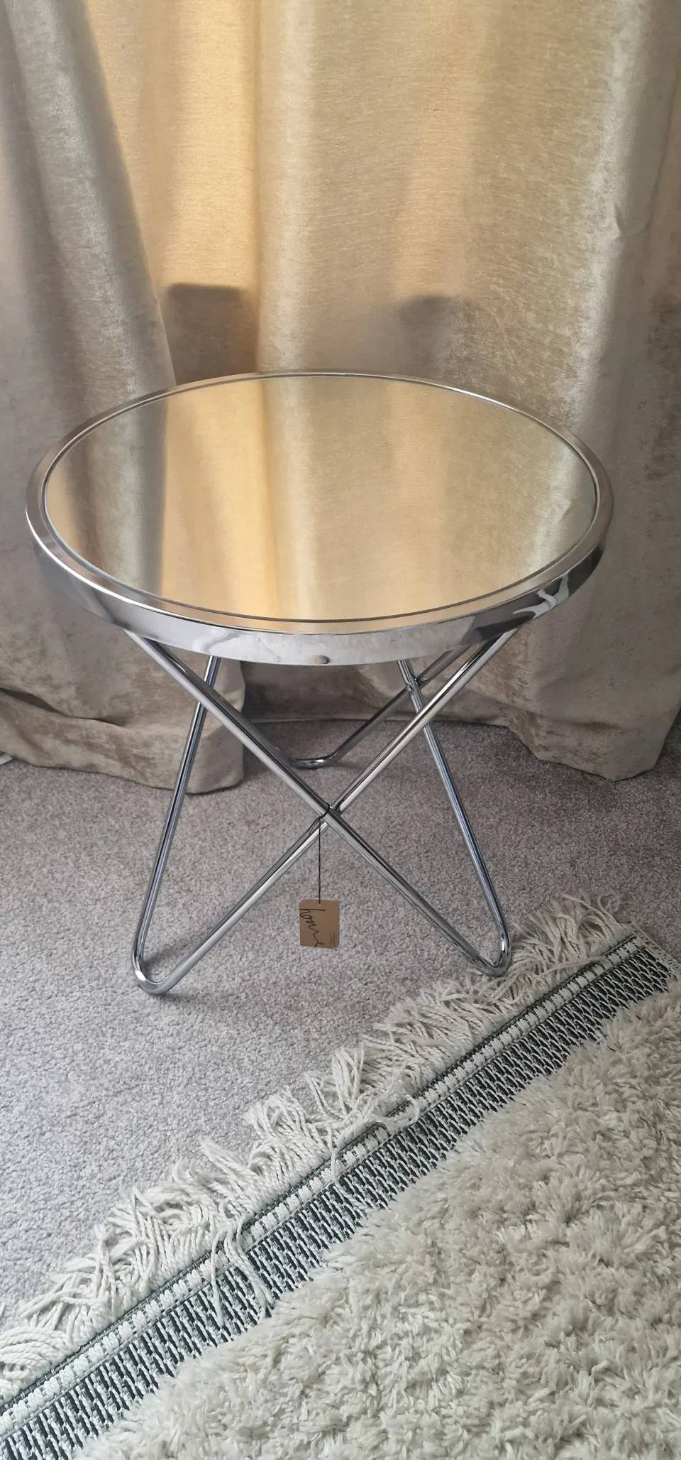 Chrome side table with mirror top