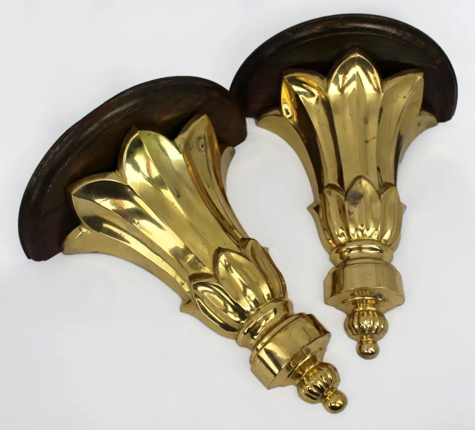 Pair of Vintage Walnut & Brass Wall Brackets