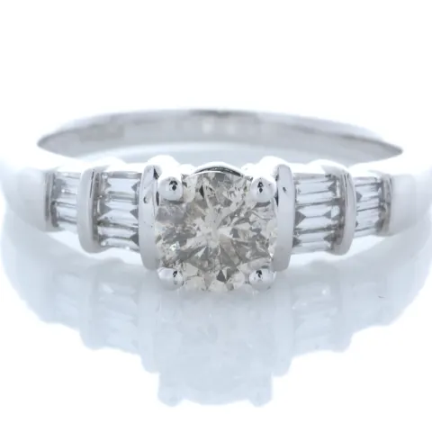 18ct White Gold Single Stone With Stone Set Shoulders Diamond Ring 0.84 Carats