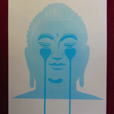 Pure Evil Signed Limited Edition Art Car Boot Fair x/100 50 x 35cm Blue Buddha Temple Sculpture