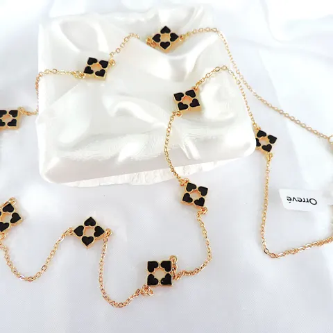 Orrevé 32 Inch Gold Plated Black Enamel Heart Clover Necklace 'New'