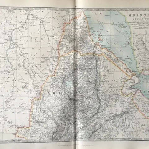 Abyssinia & Upper Nubia Large Coloured Antique Map.