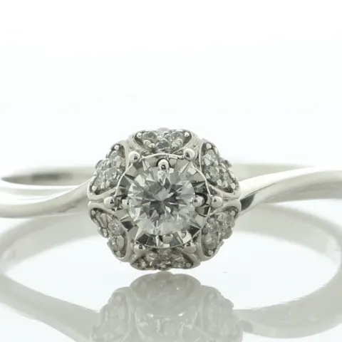 9ct White Gold Single Stone With Halo Setting Ring 0.25 Carats