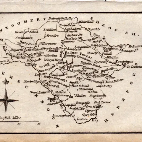 Wales Radnorshire Antique Copper Engraved Map by Sidney Hall.