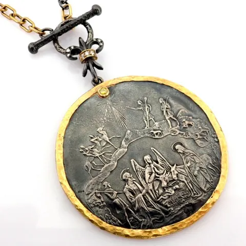 Wear The Essence of Mythology! A Mythological Scene Intricately Engraved In Silver, Adorned With Gol