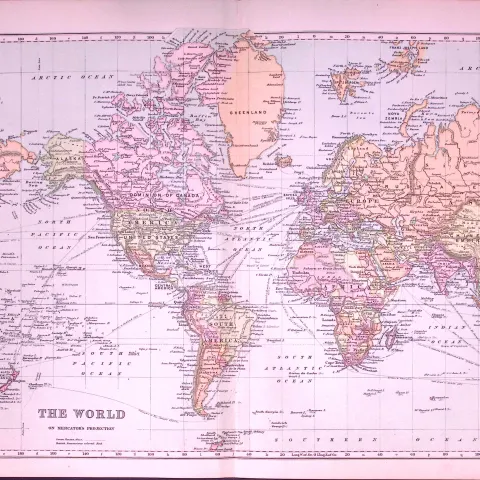 World Mercators Projection 120-Year-Old Large Antique Map by G.W. Bacon-2