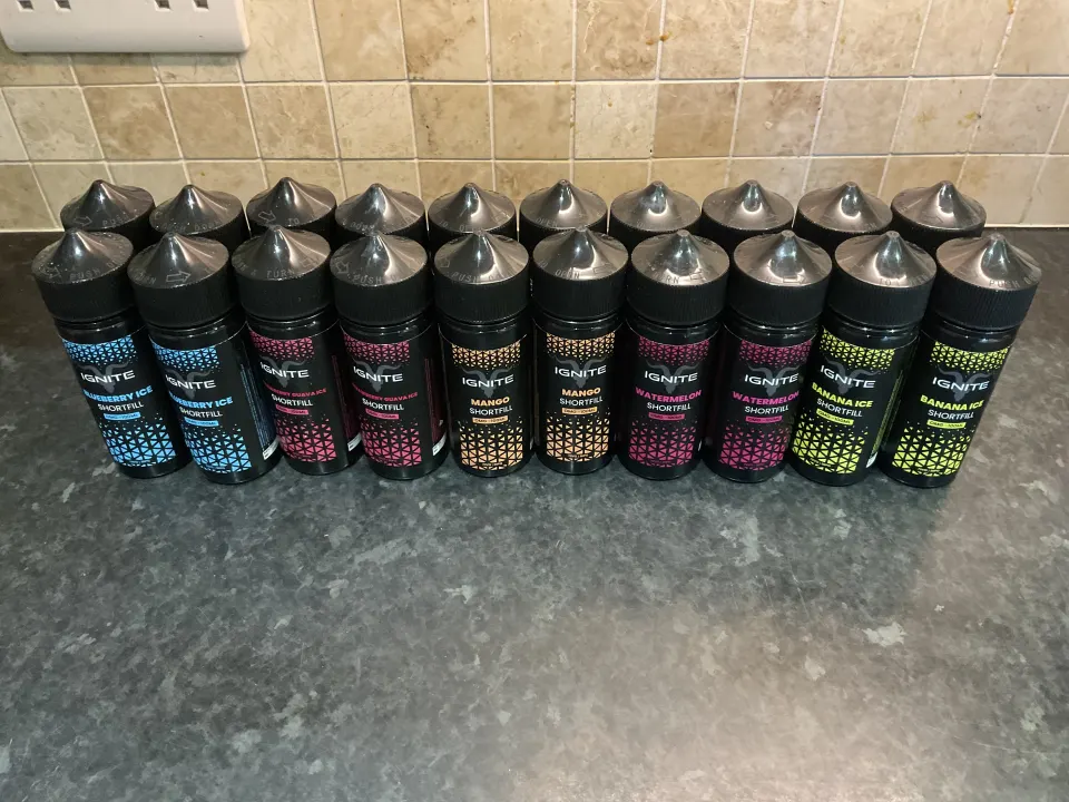 20 x VAPE OIL SHORTFILL 0MG 100ML BLUEBERRY ICE/WATERMELON/BANANA ICE/MANGO/STRAWBERRY ICE RRP £200