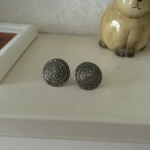 Vintage Marcasite Dome Silver Earrings