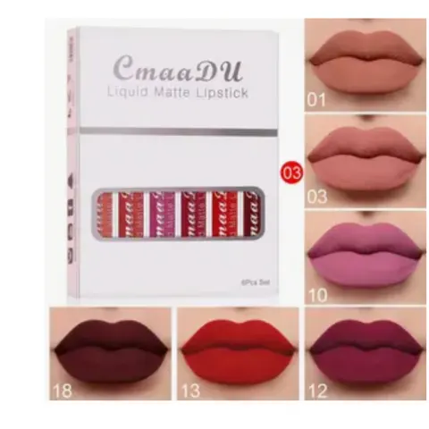 CmaaDu 6-Piece Liquid Matte Lipstick Set, Long-Lasting, Velvet Lip Gloss, Non-Fading, Plant-Based