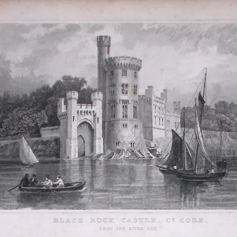Cork Black Rock Castle 194 Years Old Antique Steel Engraving-41
