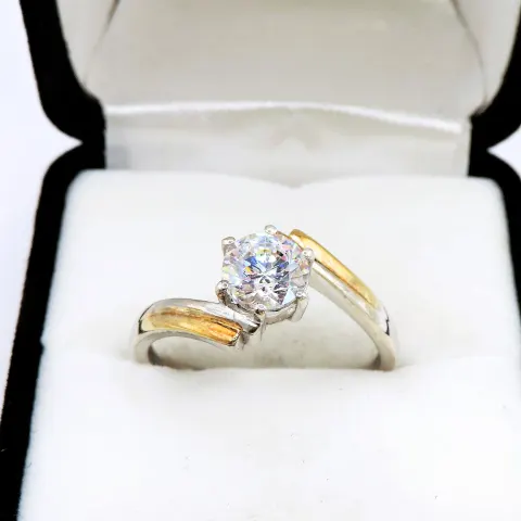 Gold Sterling Silver Swarovski Zirconia Solitaire Ring New With Gift Pouch