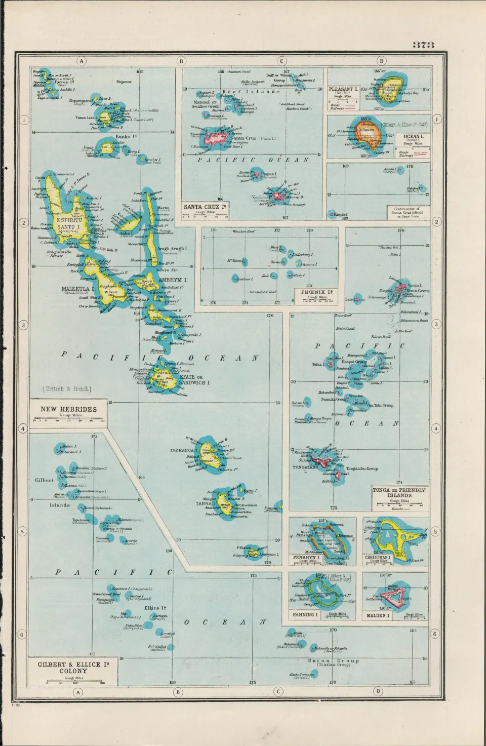 British Islands in the Pacific Antique  Map-374.