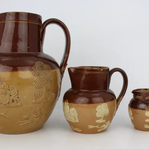 Set of 3 Graduated Royal Doulton Victorian Stoneware Jugs