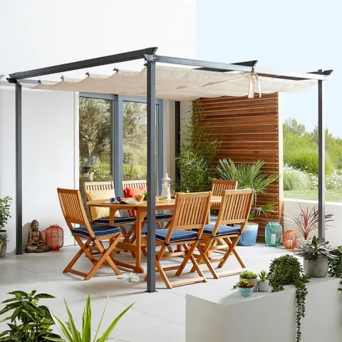 (27/P) RRP £359. Pergola With Retractable Roof. Simply Slide The Canopy Back And Forth Depending On