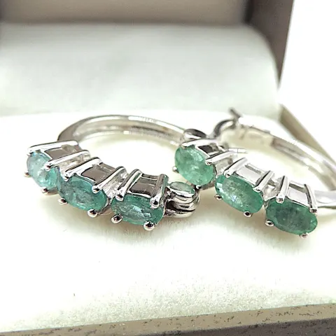 Emerald Earrings In Sterling Silver New With Gift Box
