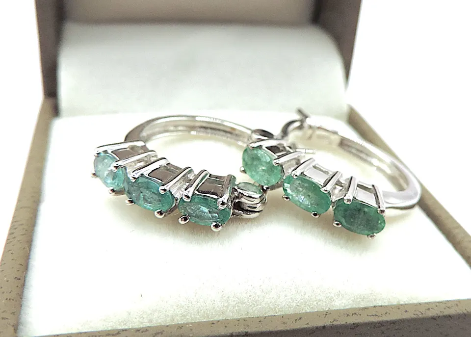 Emerald Earrings In Sterling Silver New With Gift Box