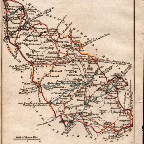 Northamptonshire John Cary’s 1792 Antique Coloured Engraved Map.