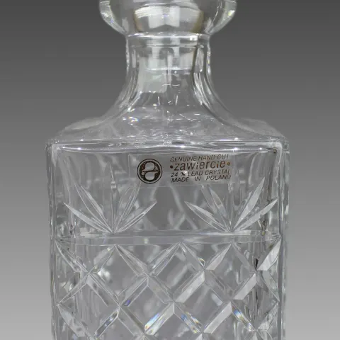 Vintage Zawiercie Polish Crystal Square Shaped Spirit Decanter