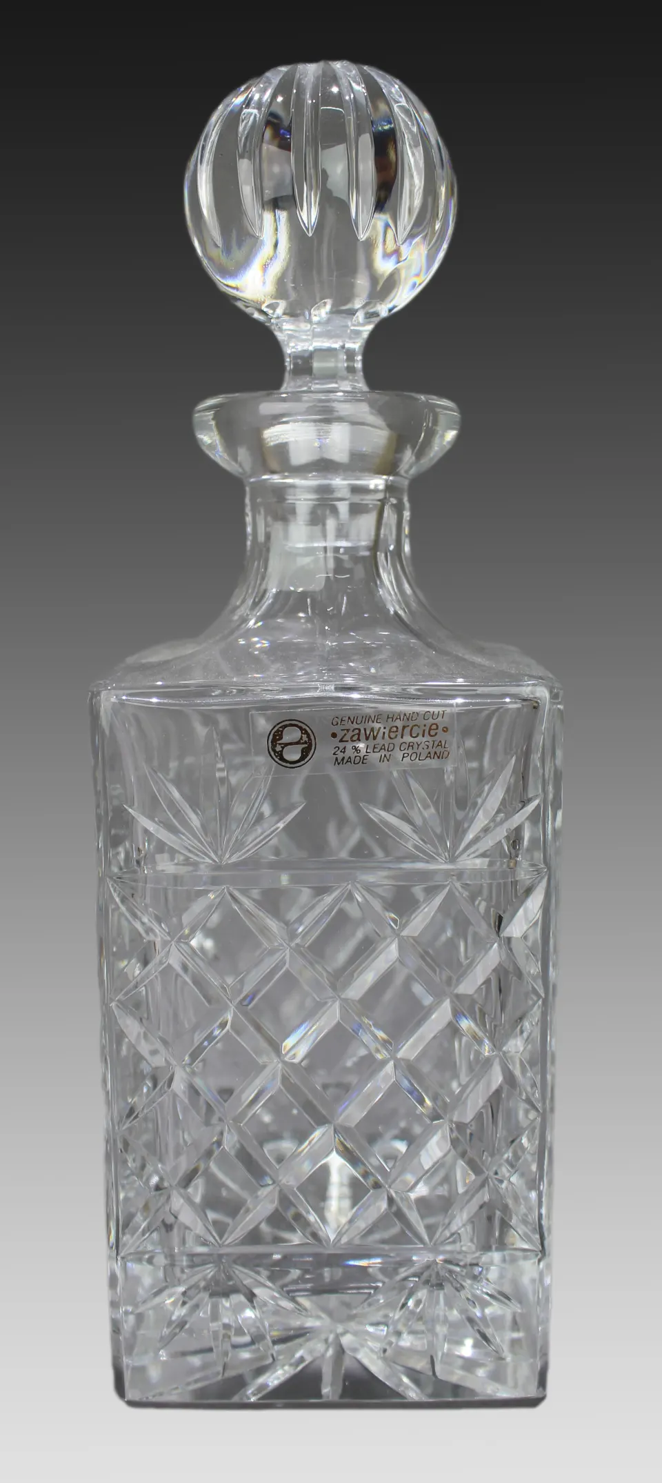 Vintage Zawiercie Polish Crystal Square Shaped Spirit Decanter