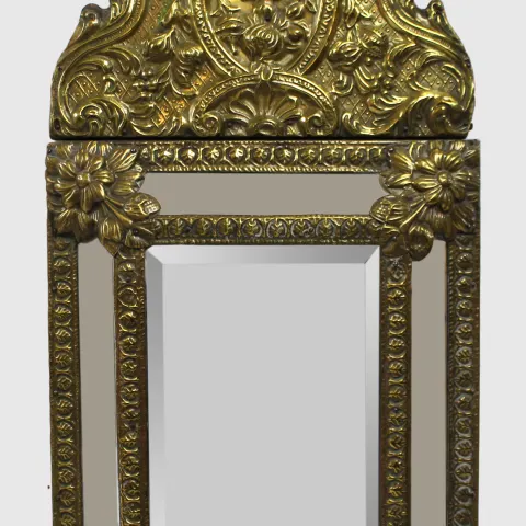 Small 19th c. French Repoussé Brass Cushion Mirror