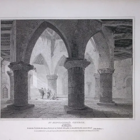 Holy Sepulchre Northampton Rare John Britton 191 Years-Old Antique Steel Engraving-20