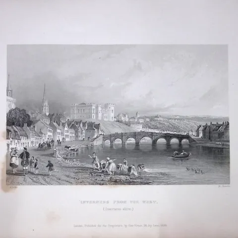 Inverness From The West Scotland W Beattie 188 Years-Old Antique Steel Engraving-27