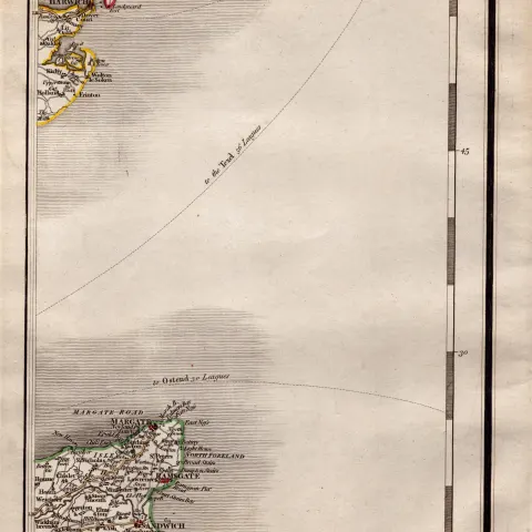 Margate, Ramsgate, Felixstowe John Cary's Antique George III 230 Years-Old  1794 Map.