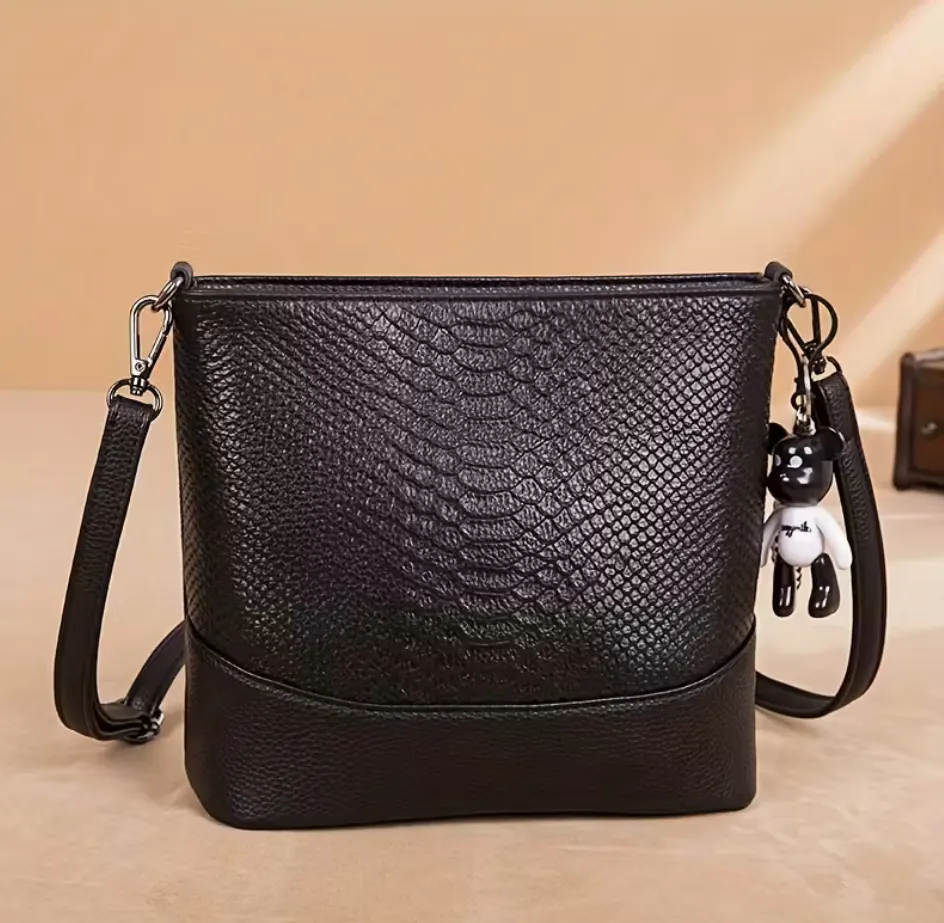 Genuine Leather Crossbody Bag for Women – Large Capacity Fashion Shoulder Purse Detachable Strap