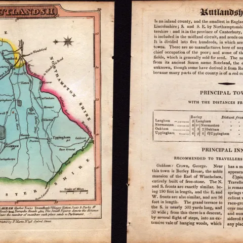 Rutlandshire Engraved Hand Coloured George IV Map & Text.