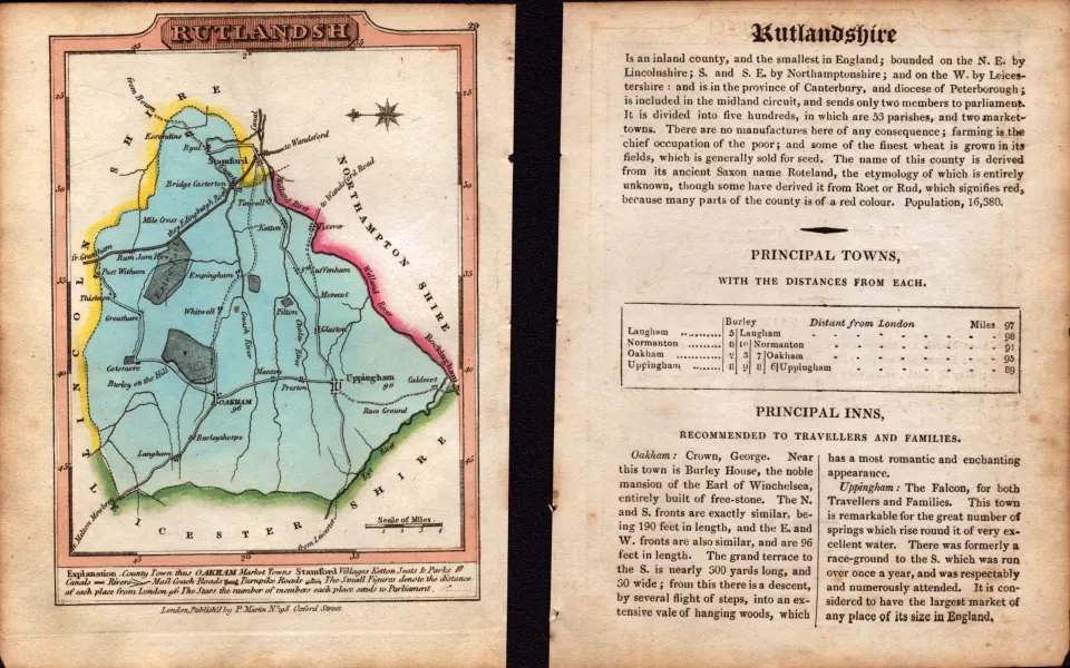 Rutlandshire Engraved Hand Coloured George IV Map & Text.