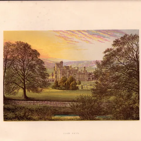 Ilam Hall Ashbourne Staffs  Gilt-Edge Coloured Antique Book Plate.