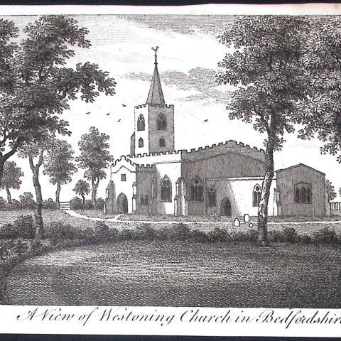 Bedford Westoning Church Scarce Georgian Copper Antique 1776 Engraving-126.